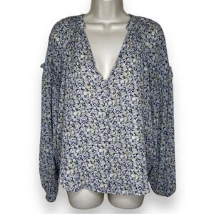 Lush Ditsy Floral Chiffon Balloon Ruffle Sleeve Cottage Core Blouse Women Medium